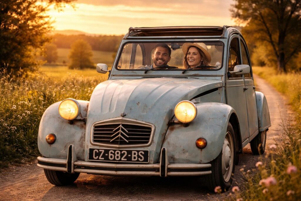 découvrez l'aventure à bord de leur mythique 2 cv, où chaque instant devient une célébration de l'art du voyage et de la liberté sur la route.